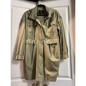 7 For All‎ Mankind Jacket Womens Medium Green Hooded Utility Parka Coat Pockets